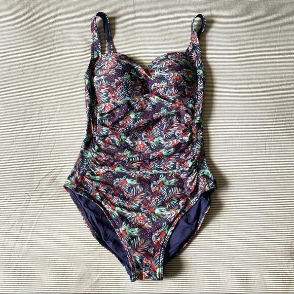 Bond-Eye Australia Swimsuit Womens 4 Blue Floral Tropical One Piece Resort Pool - Picture 1 of 5